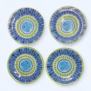 Set of 4 Certified International Plates 8 3/4" Side Plate Blue Green Geometric